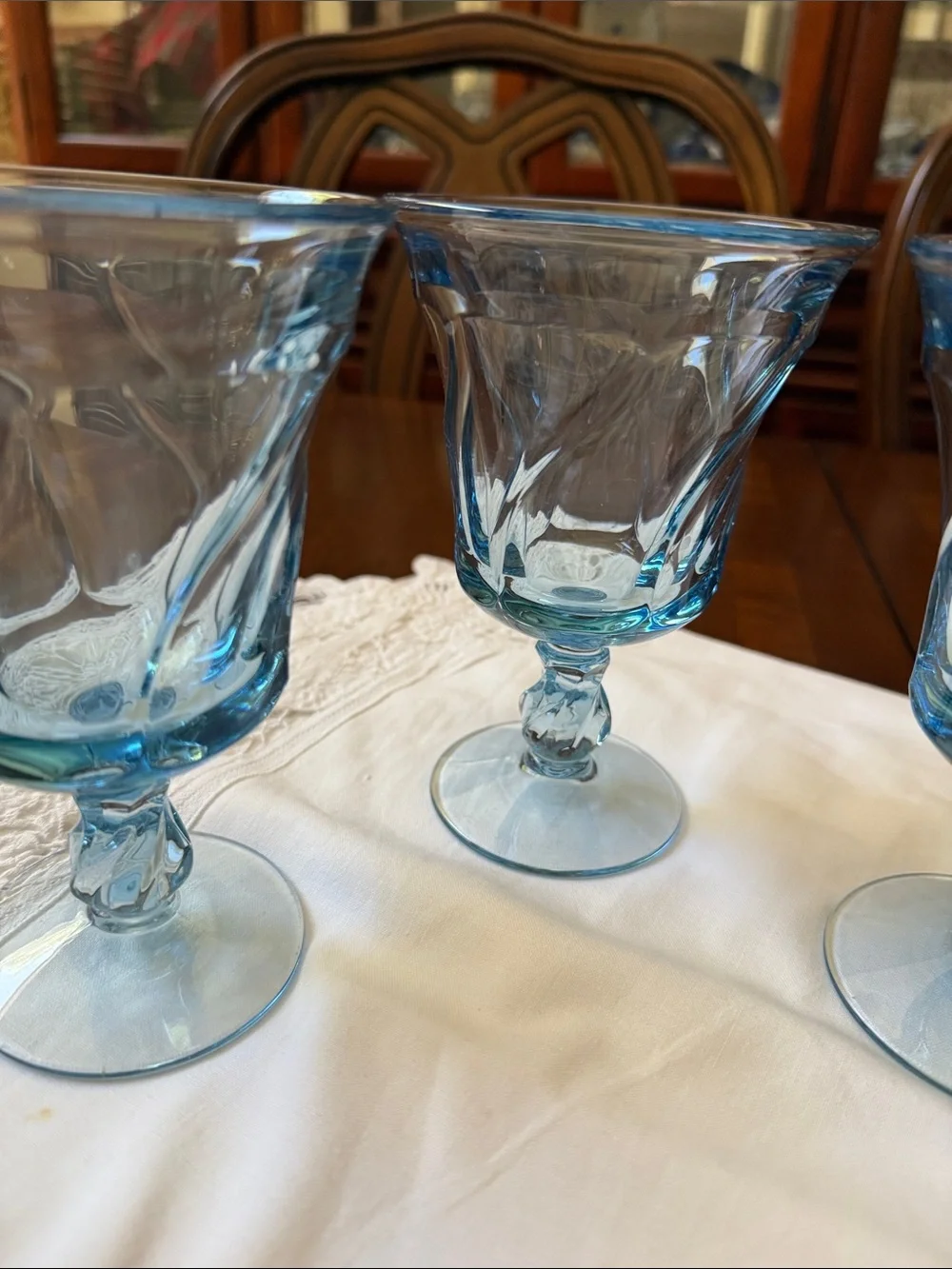 Vintage set of 4 Fostoria Jamestown Blue Stemmed soda sandae footed  Glass